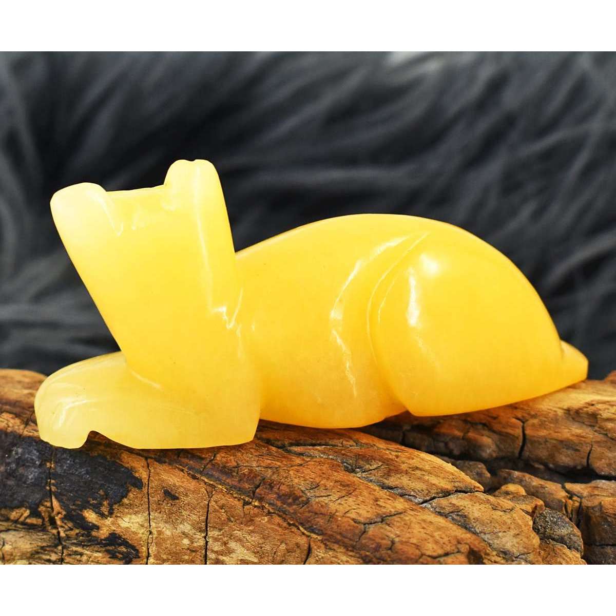 gemsmore:Exclusive Yellow Aventurine Hand Carved Genuine Crystal Gemstone Carving Cat