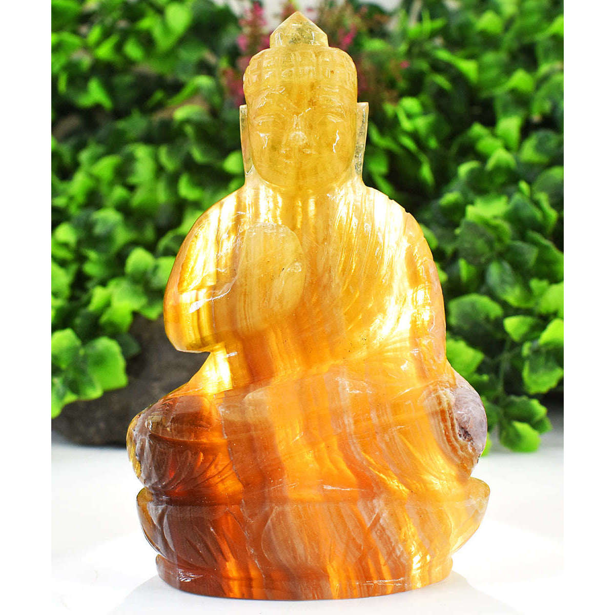 gemsmore:Exclusive Yellow Fluorite Hand Carved Lord Buddha