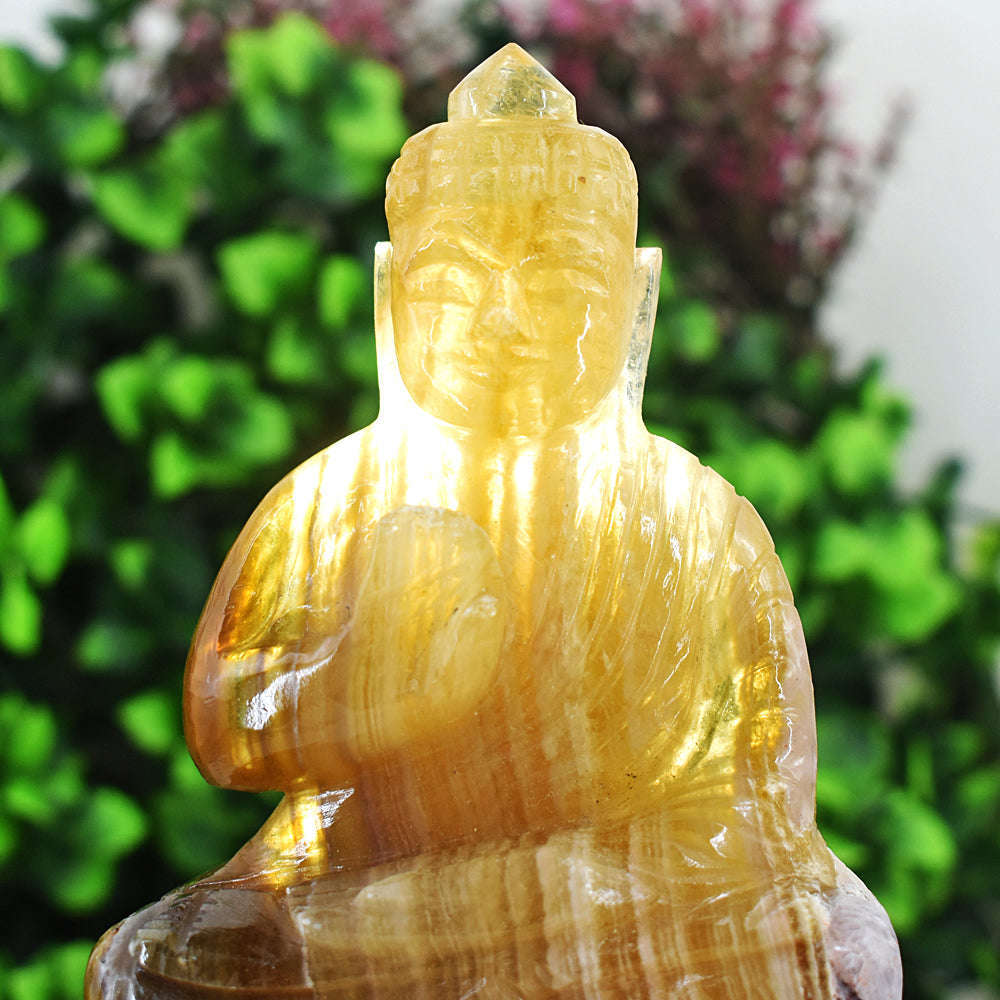 gemsmore:Exclusive Yellow Fluorite Hand Carved Lord Buddha