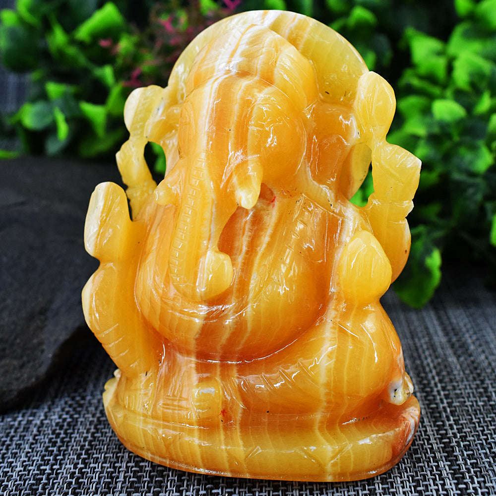 gemsmore:Exclusive Yellow Rhodocrosite Hand Carved Genuine Crystal Gemstone Carving Lord Ganesha