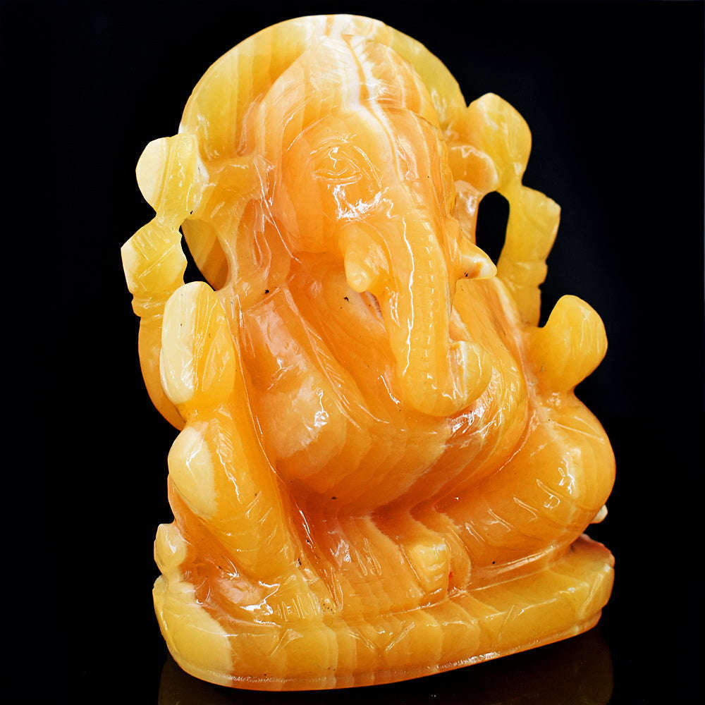 gemsmore:Exclusive Yellow Rhodocrosite Hand Carved Genuine Crystal Gemstone Carving Lord Ganesha