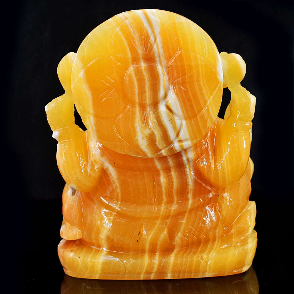 gemsmore:Exclusive Yellow Rhodocrosite Hand Carved Genuine Crystal Gemstone Carving Lord Ganesha