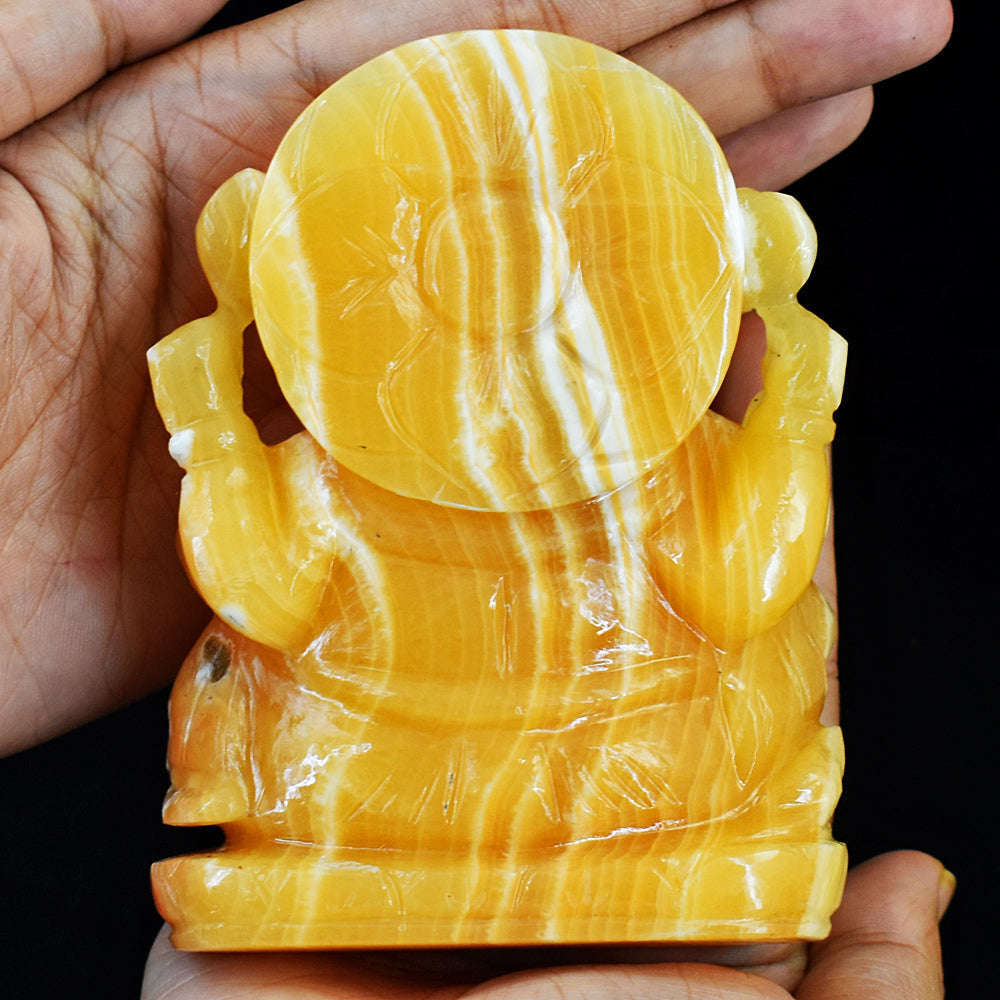 gemsmore:Exclusive Yellow Rhodocrosite Hand Carved Genuine Crystal Gemstone Carving Lord Ganesha