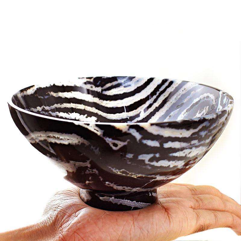 gemsmore:Exclusive Zebra Agate Hand Carved Premium Piece Bowl