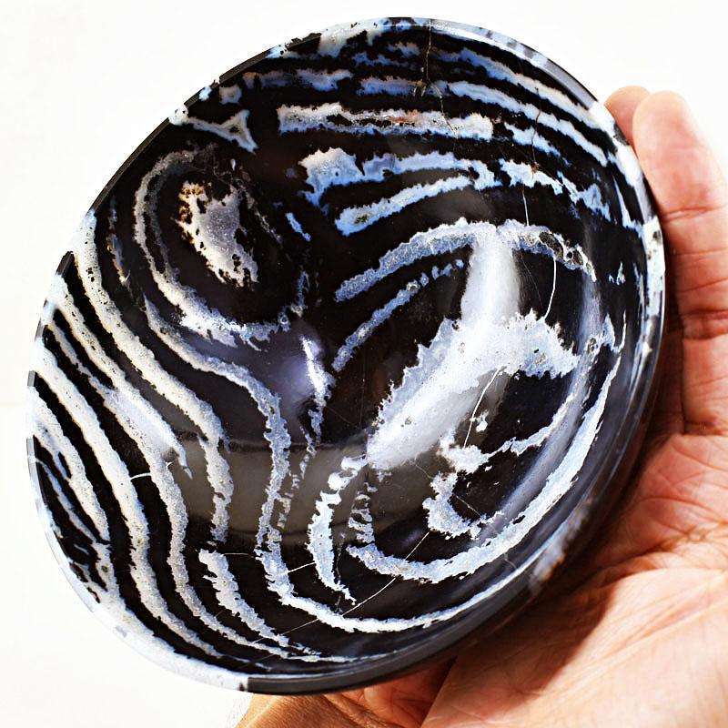 gemsmore:Exclusive Zebra Agate Hand Carved Premium Piece Bowl