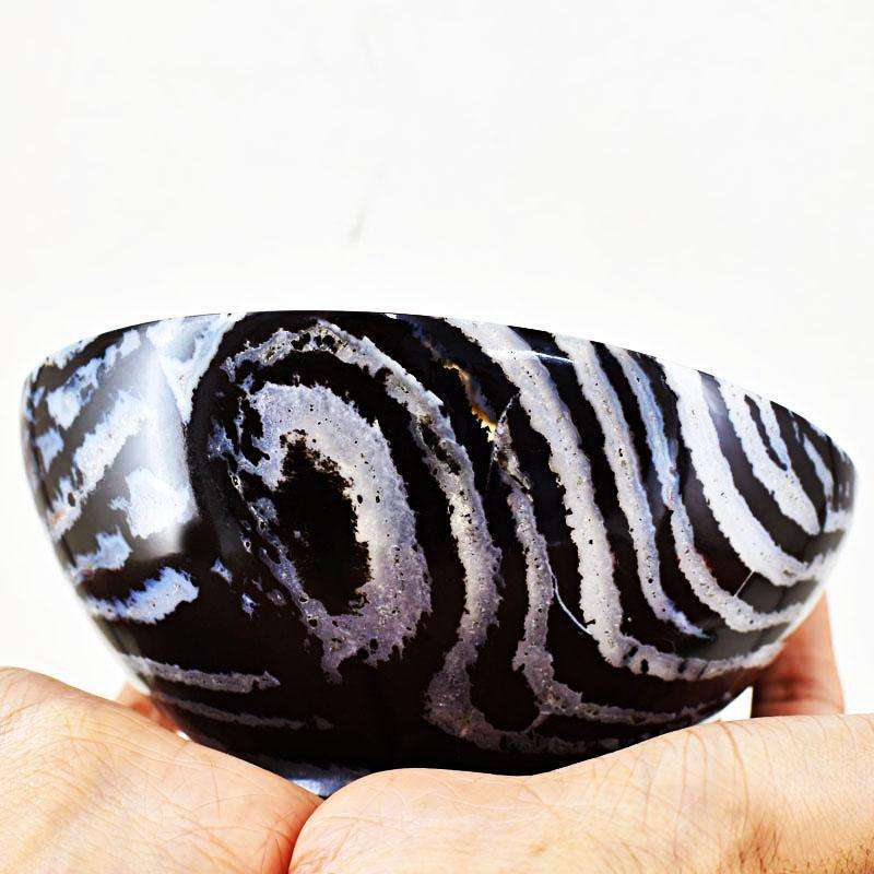 gemsmore:Exclusive Zebra Agate Hand Carved Premium Piece Bowl