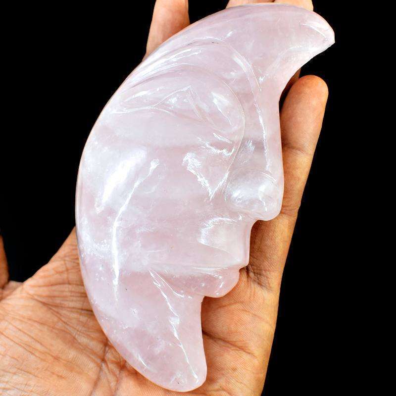 gemsmore:Exclusivelly Hand Carved Pink Rose Quartz Moon Face