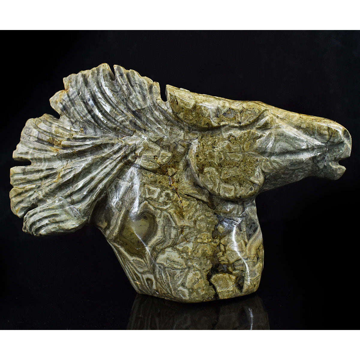 gemsmore:Exlcusive Mushroom Rhyolite Hand Carved Horse Head