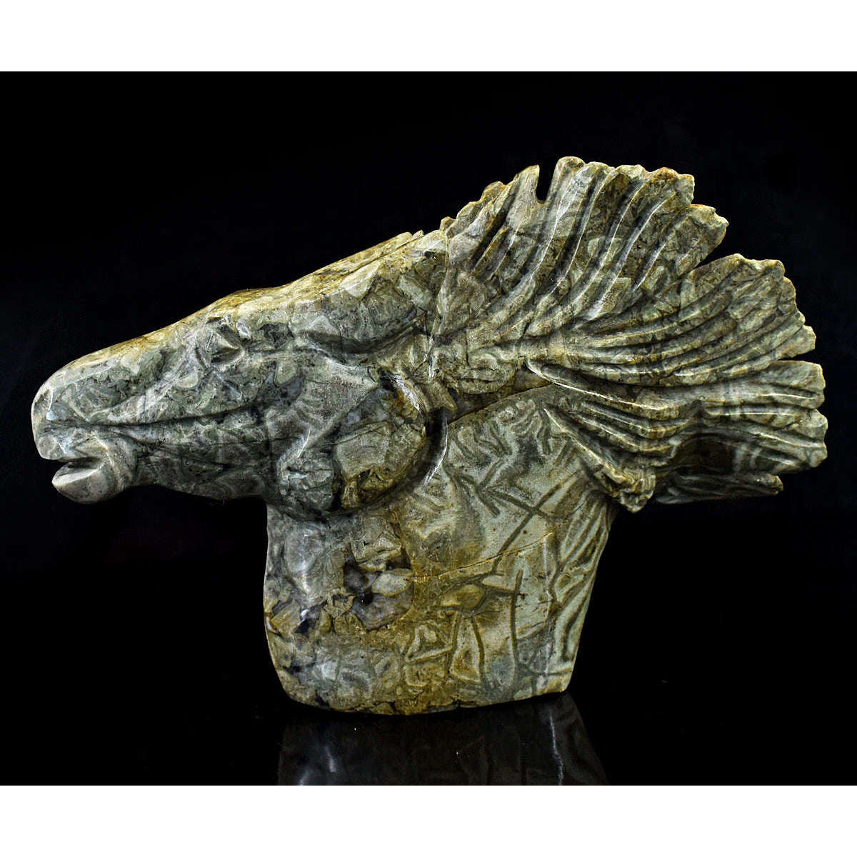 gemsmore:Exlcusive Mushroom Rhyolite Hand Carved Horse Head
