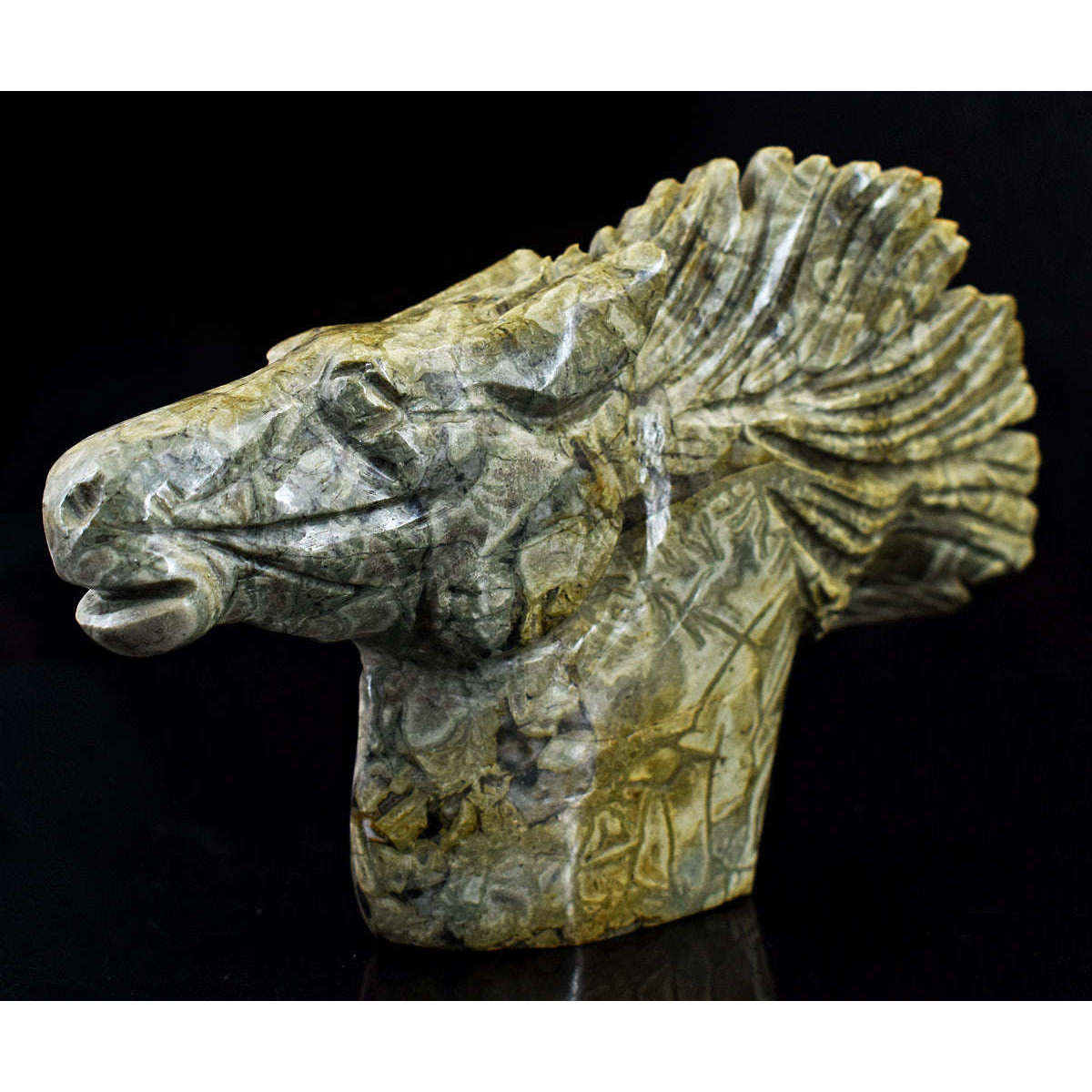 gemsmore:Exlcusive Mushroom Rhyolite Hand Carved Horse Head