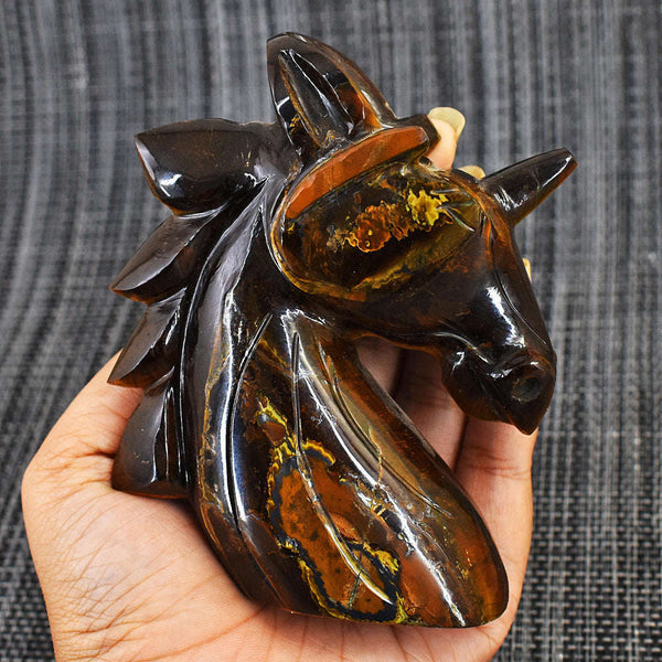 gemsmore:Exlcusive Tiger Eye Hand Carved Horse Head