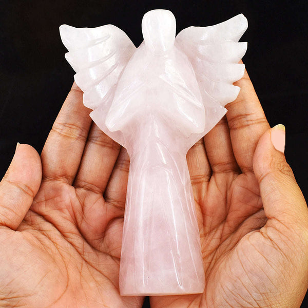 gemsmore:Exlusive Rose Quartz Hand Carved Genuine Crystal Gemstone Carving Healing Praying Angel