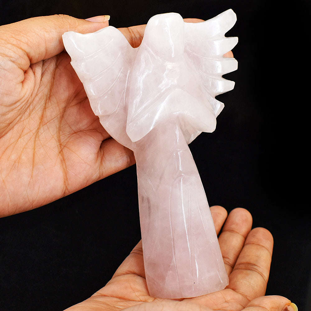 gemsmore:Exlusive Rose Quartz Hand Carved Genuine Crystal Gemstone Carving Healing Praying Angel