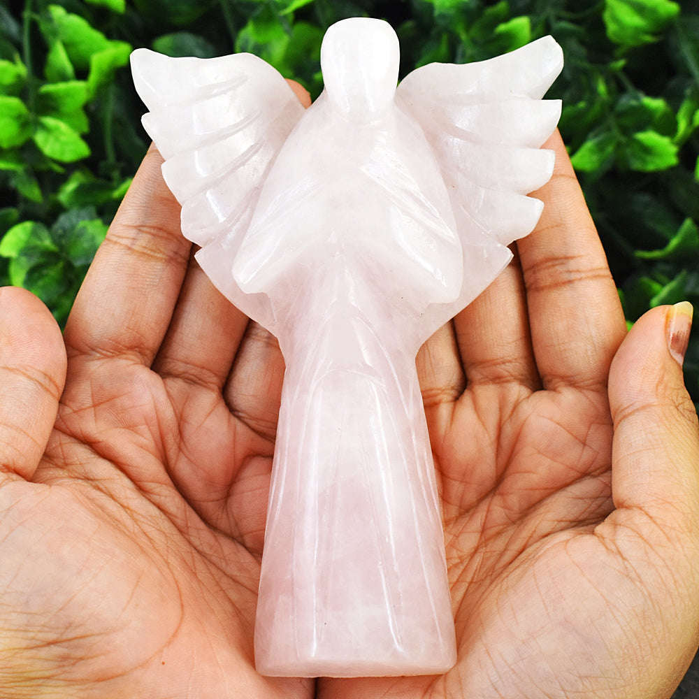 gemsmore:Exlusive Rose Quartz Hand Carved Genuine Crystal Gemstone Carving Healing Praying Angel