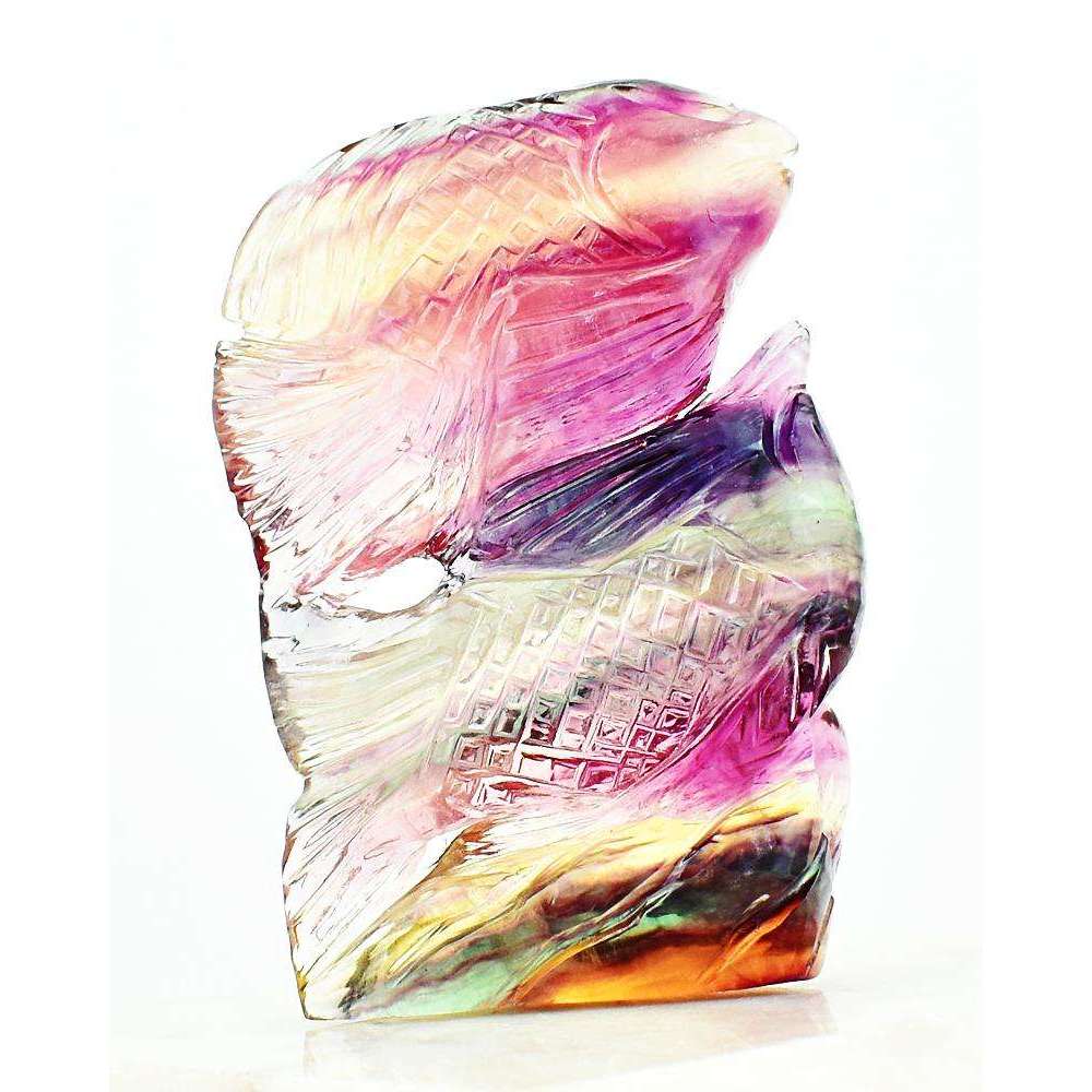gemsmore:Fabulous Multicolor Fluorite Hand Carved Twin Fish