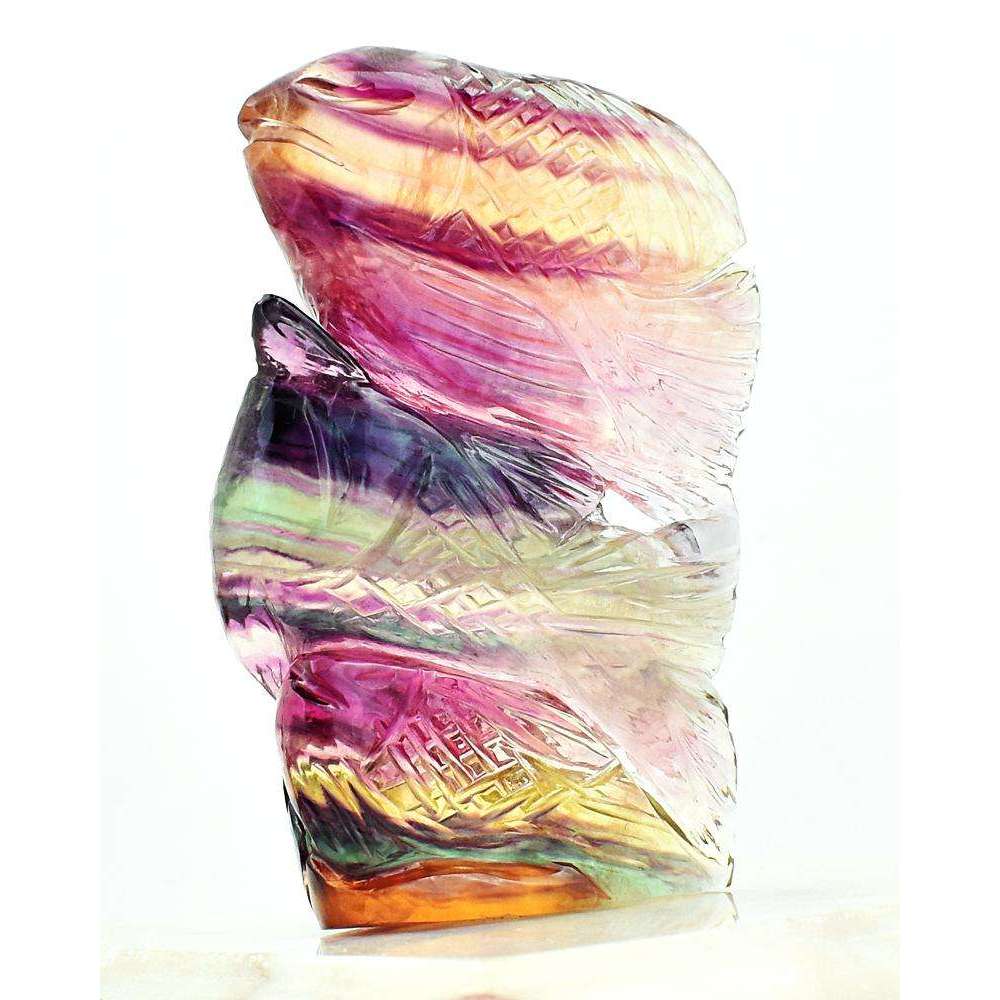 gemsmore:Fabulous Multicolor Fluorite Hand Carved Twin Fish