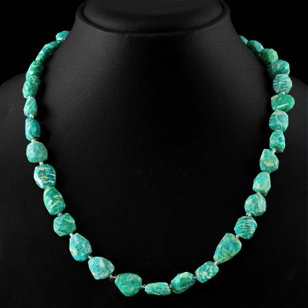 gemsmore:Faceted Amazonite Necklace Natural Untreated Genuine Beads