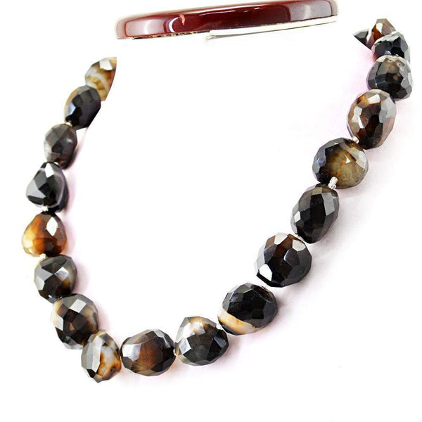 gemsmore:Faceted Black Onyx Necklace Natural Untreated Genuine Beads