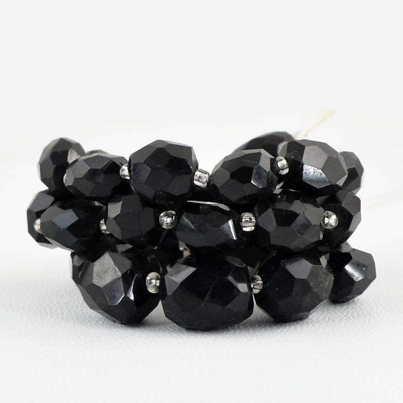 gemsmore:Faceted Black Spinel Beads Strand Natural Drilled