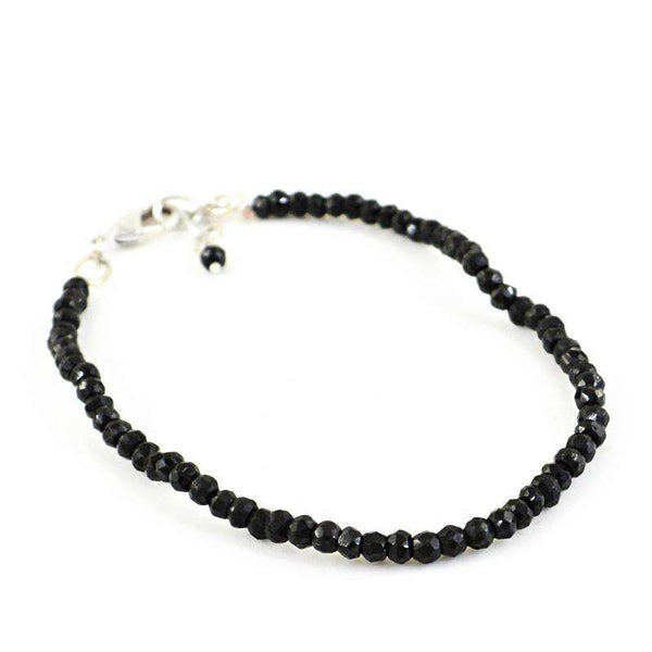 gemsmore:Faceted Black Spinel Bracelet Natural Round Shape Beads