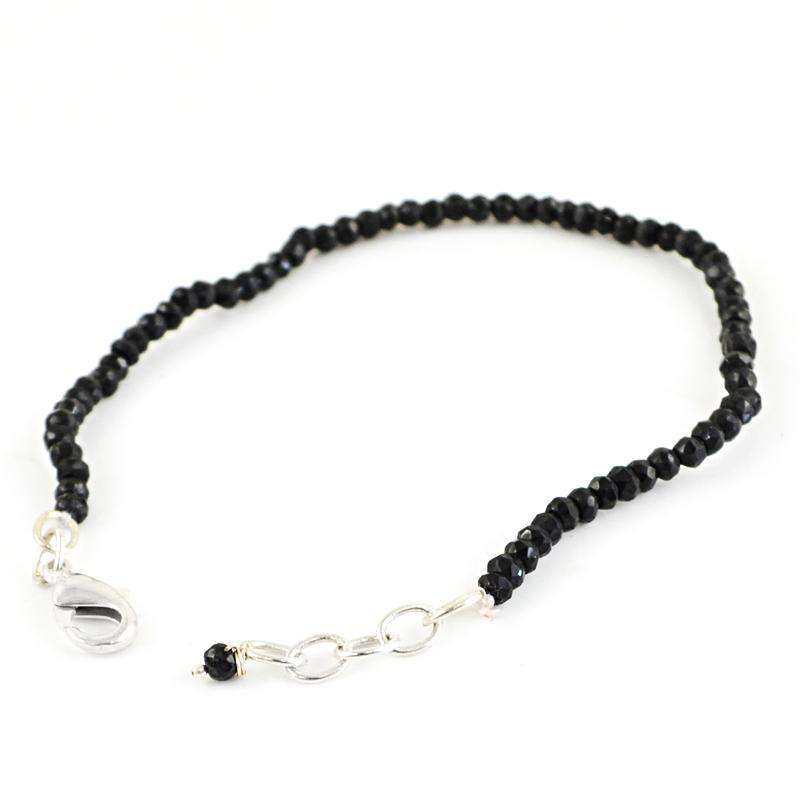 gemsmore:Faceted Black Spinel Bracelet Natural Round Shape Beads