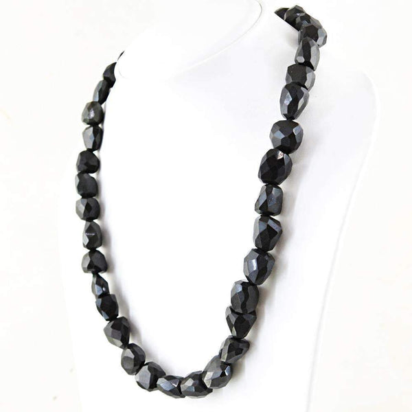 gemsmore:Faceted Black Spinel Necklace Natural Untreated Beads