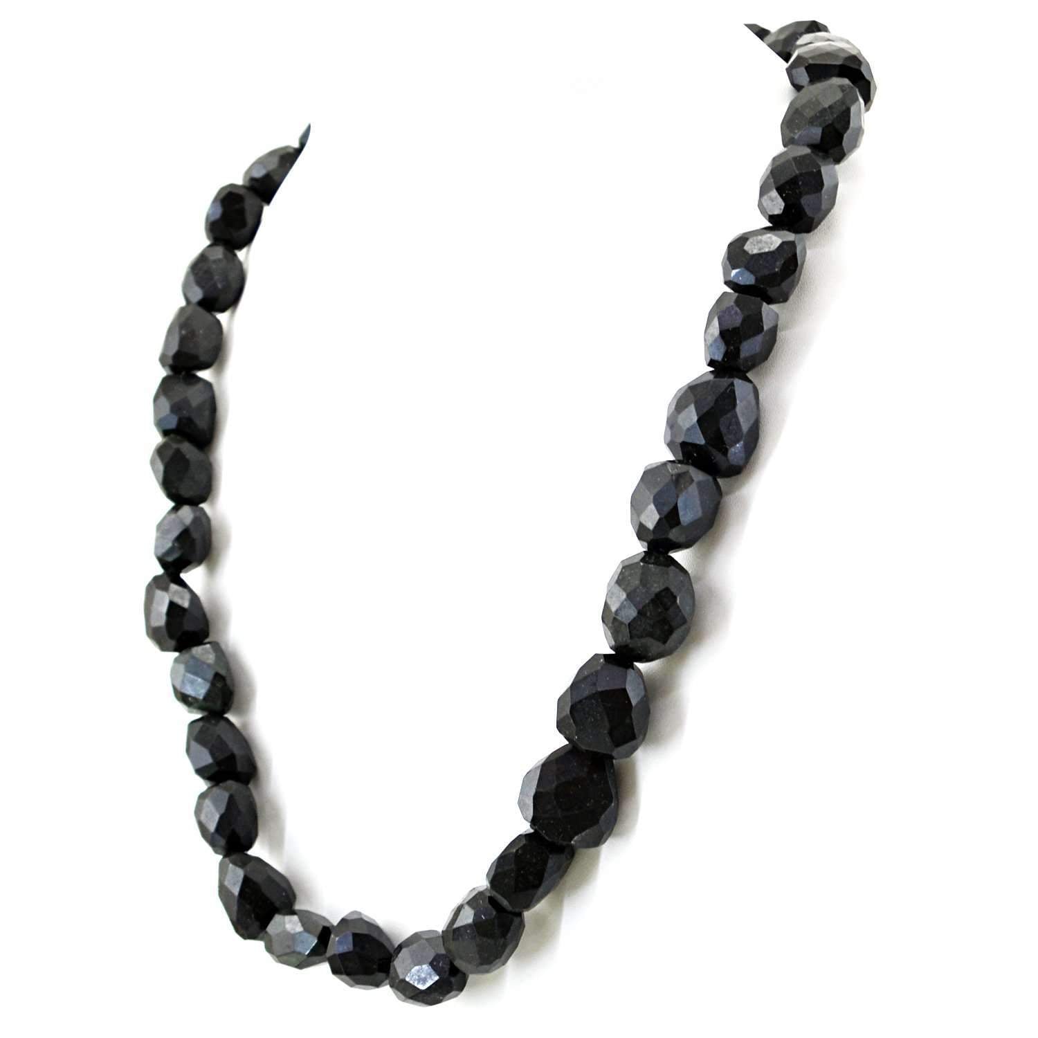 gemsmore:Faceted Black Spinel Necklace Natural Untreated Beads