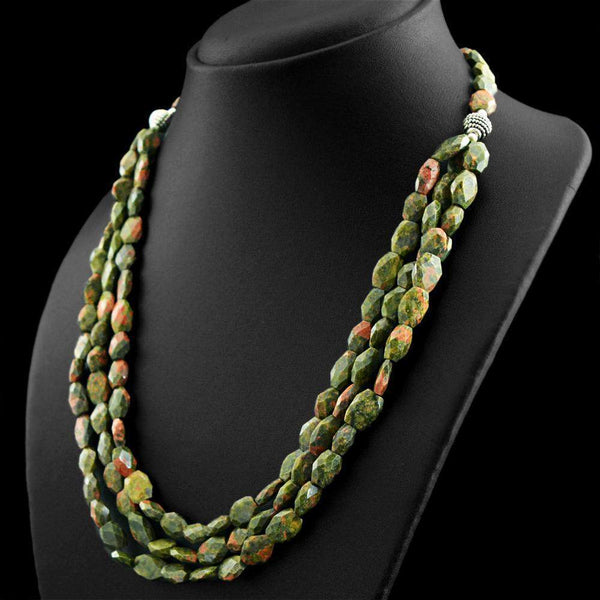 gemsmore:Faceted Blood Green Unakite Necklace Natural Single Strand Untreated Beads