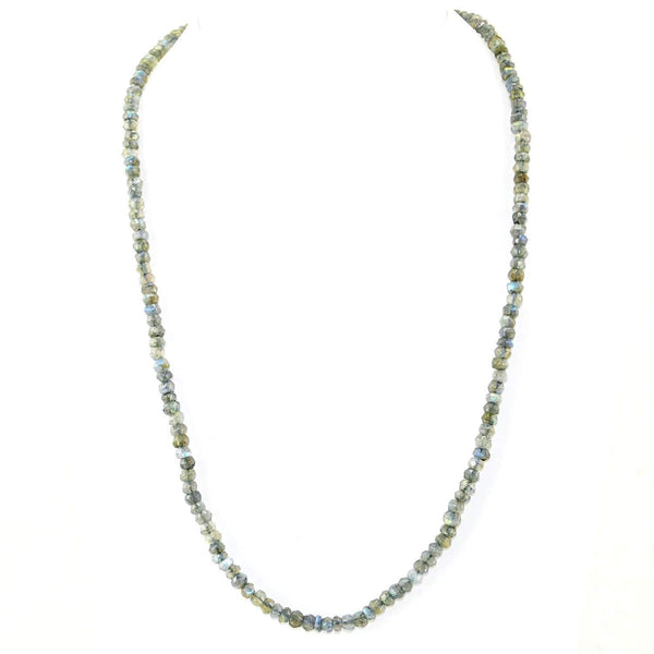 gemsmore:Faceted Blue Flash Labradorite Necklace Natural Round Beads - Single Strand