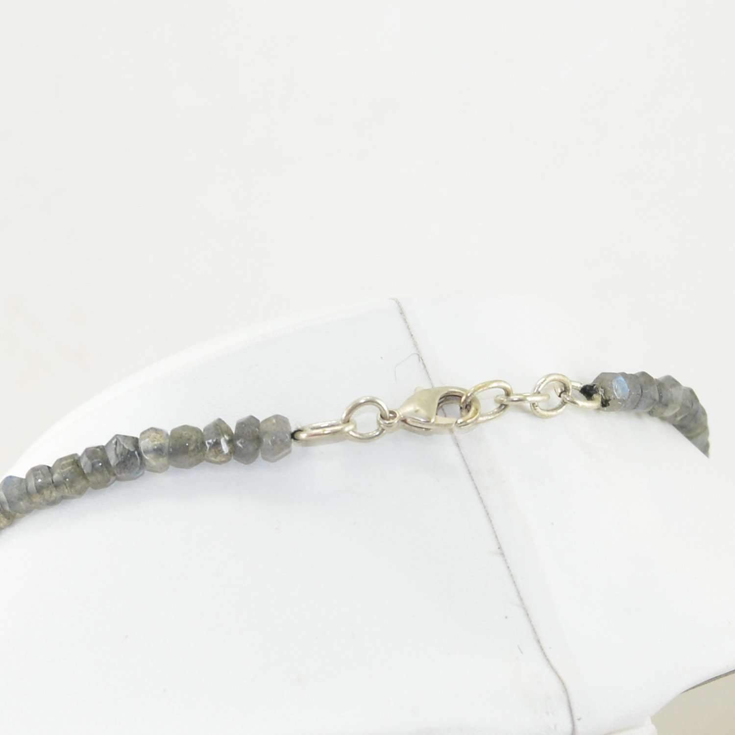 gemsmore:Faceted Blue Flash Labradorite Necklace Natural Round Beads - Single Strand