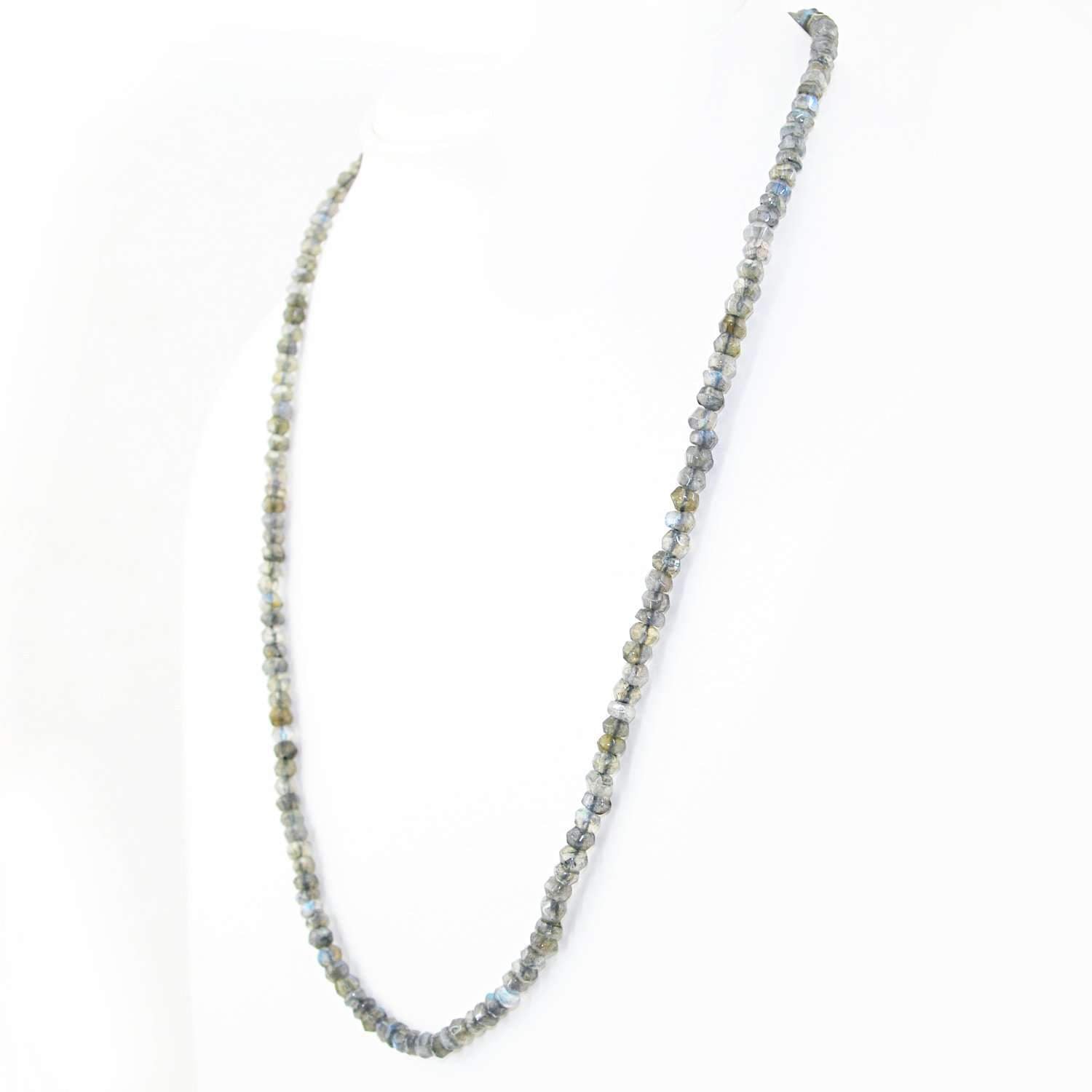 gemsmore:Faceted Blue Flash Labradorite Necklace Natural Round Beads - Single Strand