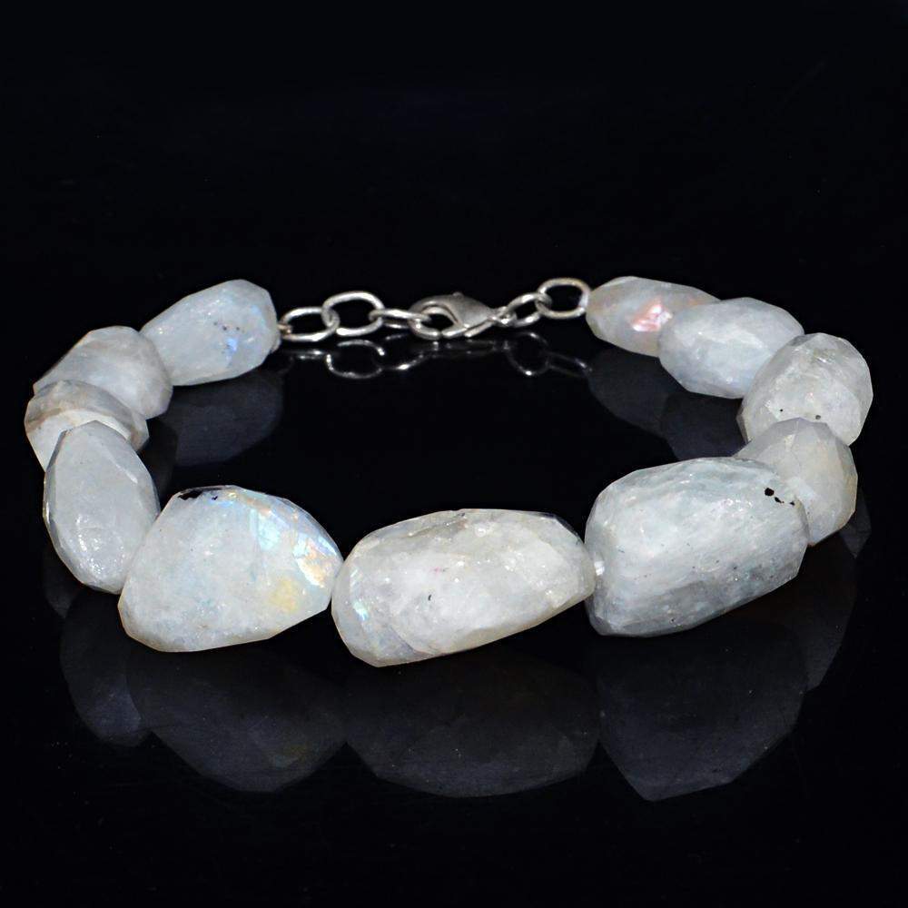 gemsmore:Faceted Blue Flash Moonstone Bracelet Natural Untreated Beads