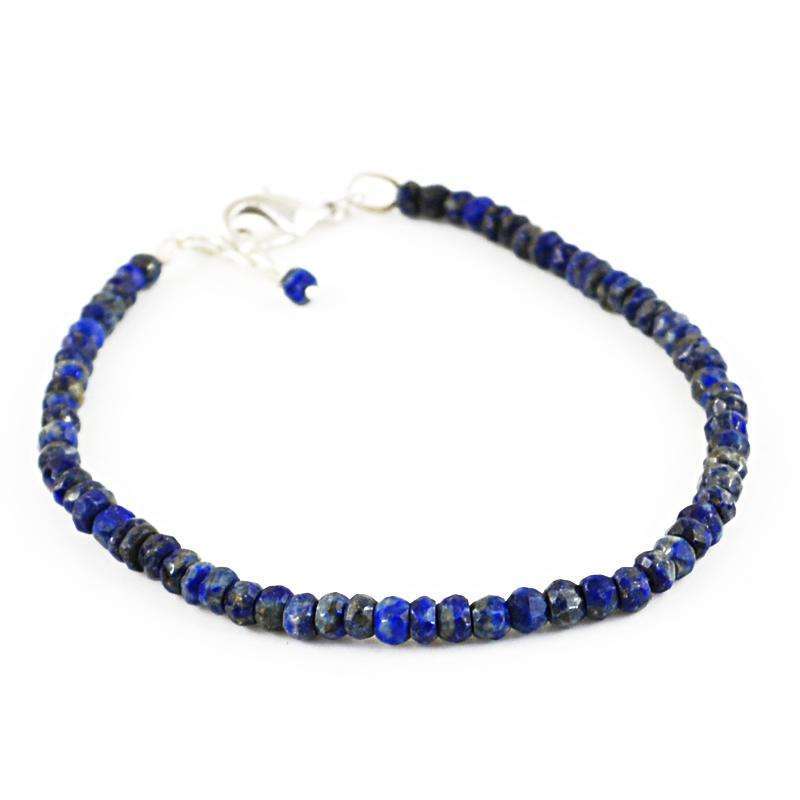 gemsmore:Faceted Blue Lapis Lazuli Bracelet - Natural Round Shape Beads