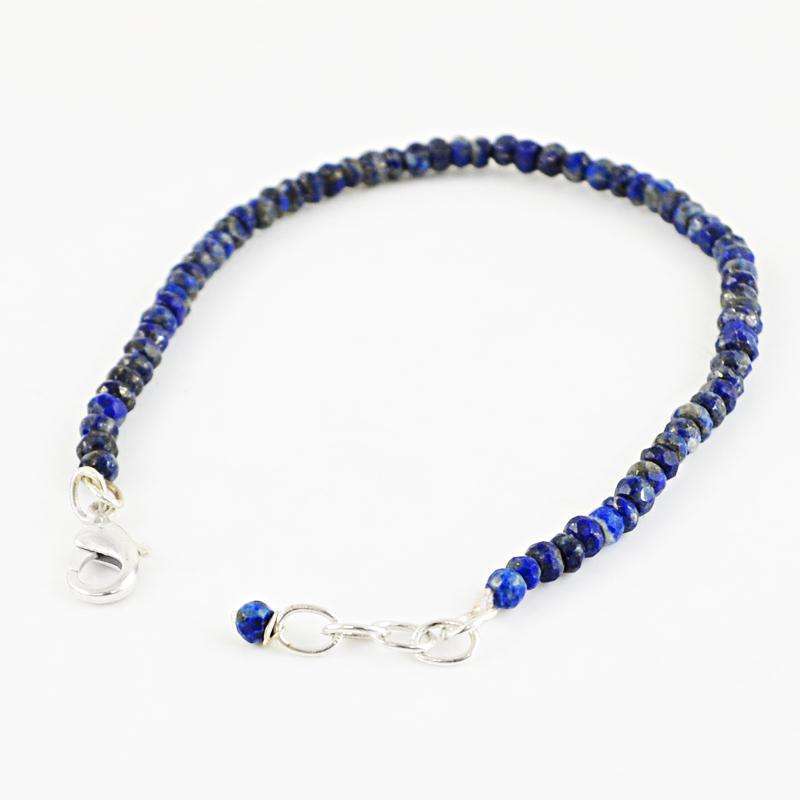 gemsmore:Faceted Blue Lapis Lazuli Bracelet - Natural Round Shape Beads