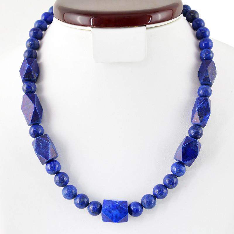 gemsmore:Faceted Blue Lapis Lazuli Necklace Natural Round Shape Beads