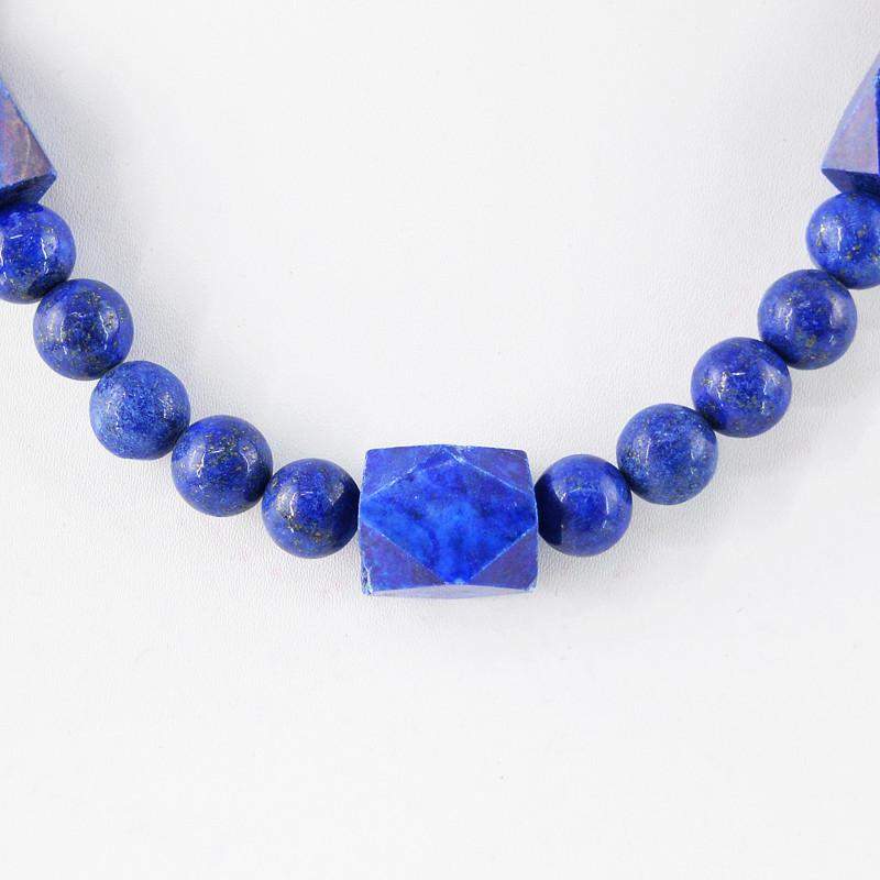 gemsmore:Faceted Blue Lapis Lazuli Necklace Natural Round Shape Beads
