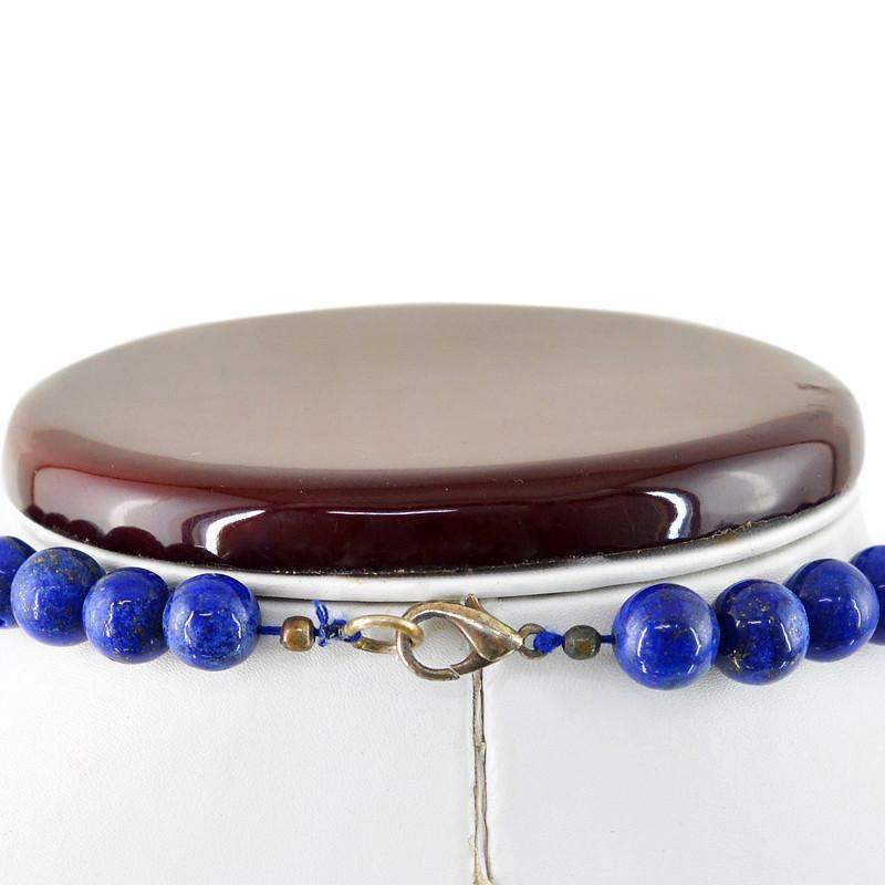 gemsmore:Faceted Blue Lapis Lazuli Necklace Natural Round Shape Beads