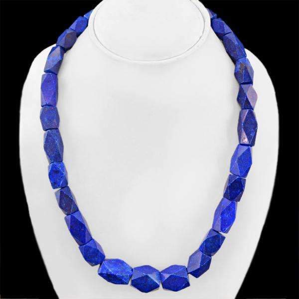 gemsmore:Faceted Blue Lapis Lazuli Necklace Natural Untreated Beads