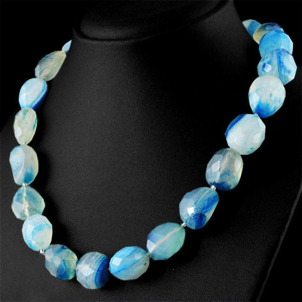 gemsmore:Faceted Blue Onyx Necklace Natural Untreated Beads