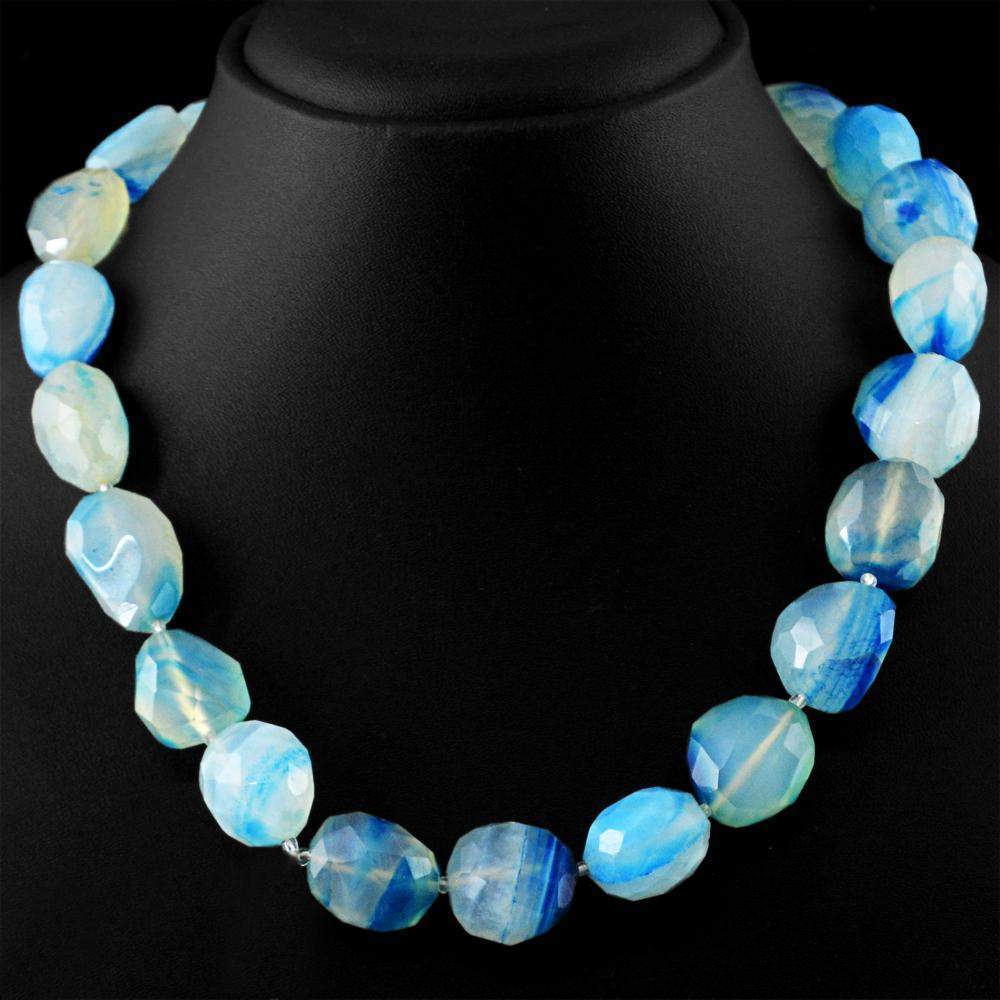 gemsmore:Faceted Blue Onyx Necklace Natural Untreated Beads