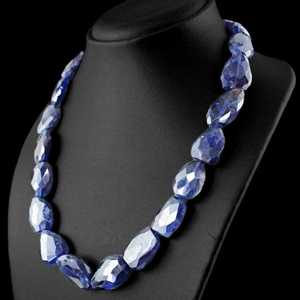 gemsmore:Faceted Blue Tanzanite Necklace Natural Untreated Beads