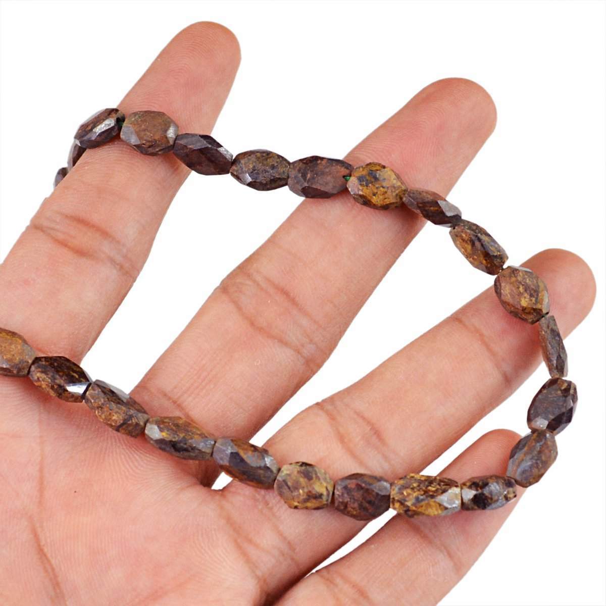 gemsmore:Faceted Brown Bronzite Necklace Natural Untreated Beads
