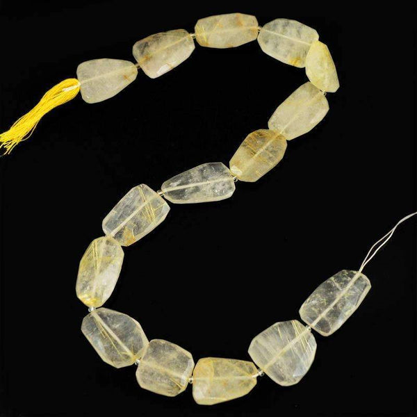 gemsmore:Faceted Golden Rutile Quartz Beads Strand Natural Drilled