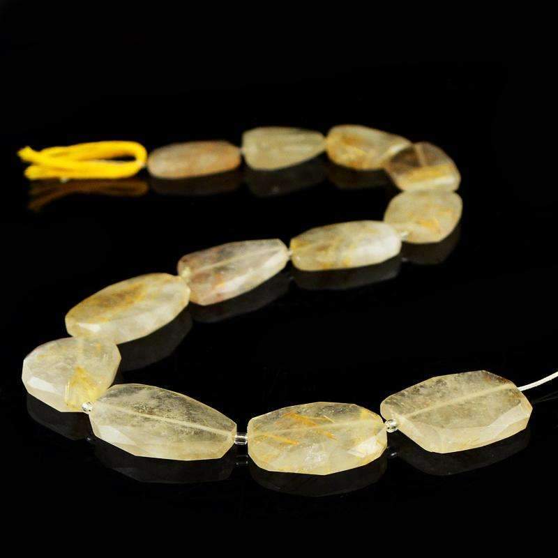 gemsmore:Faceted Golden Rutile Quartz Beads Strand Natural Untreated Drilled