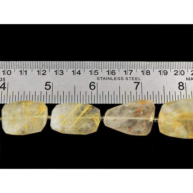 gemsmore:Faceted Golden Rutile Quartz Beads Strand Natural Untreated Drilled