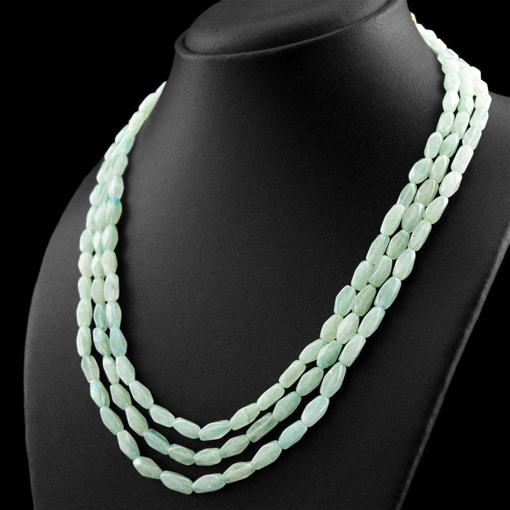 gemsmore:Faceted Green Aquamarine Necklace Natural 3 Line Untreated Beads