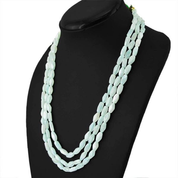 gemsmore:Faceted Green Aquamarine Necklace Natural 3 Line Untreated Beads