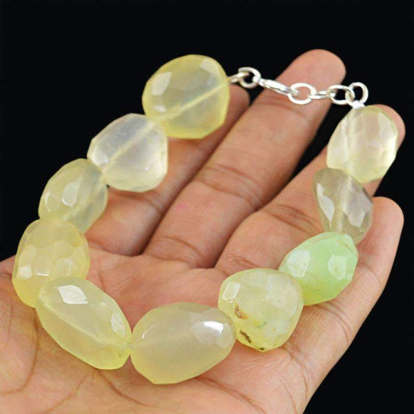 gemsmore:Faceted Green Chalcedony Bracelet Natural Untreated Beads