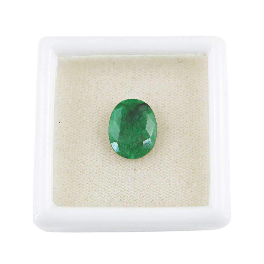 gemsmore:Faceted Green Emerald Gemstone Earth Mined Oval Shape