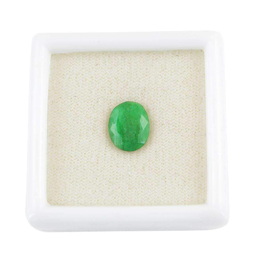 gemsmore:Faceted Green Emerald Gemstone Earth Mined Oval Shape